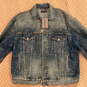 Balenciaga Typo Oversized Denim Jacket Blue - Size 48 (38 USA) MENS